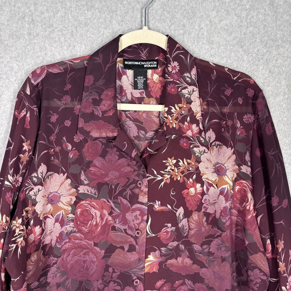 Vintage Burgundy Floral Blouse 16W Sheer Dark Romantic 90s Maximalist Whimsigoth - Picture 2 of 9